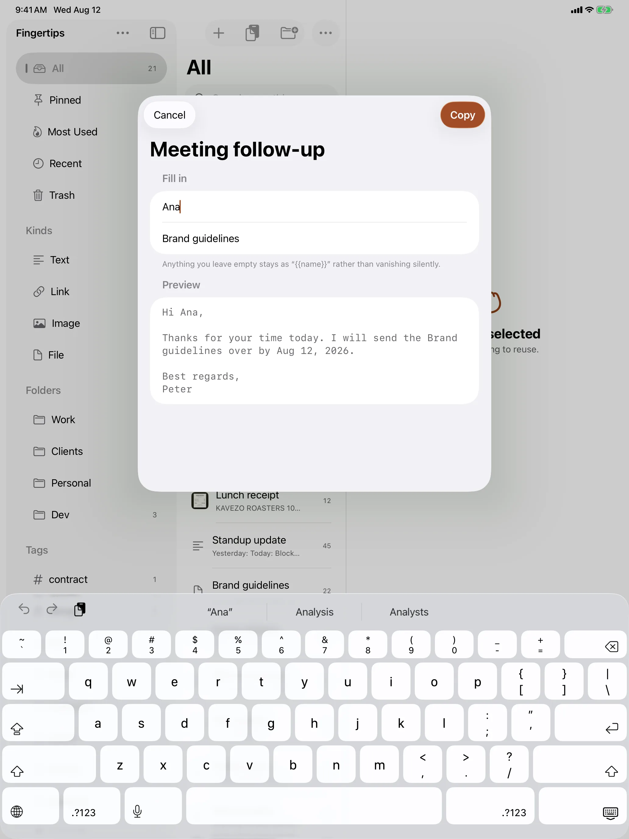 Filling in a named blank while pasting a snippet