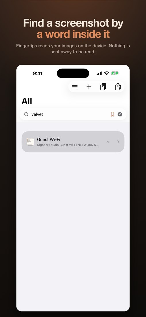 Searching Fingertips on iPhone and finding a screenshot by a word inside the image.